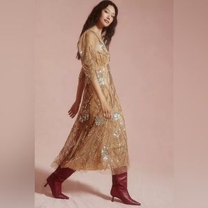 Anthropologie Let Me Be Embellished Deep-V Dress